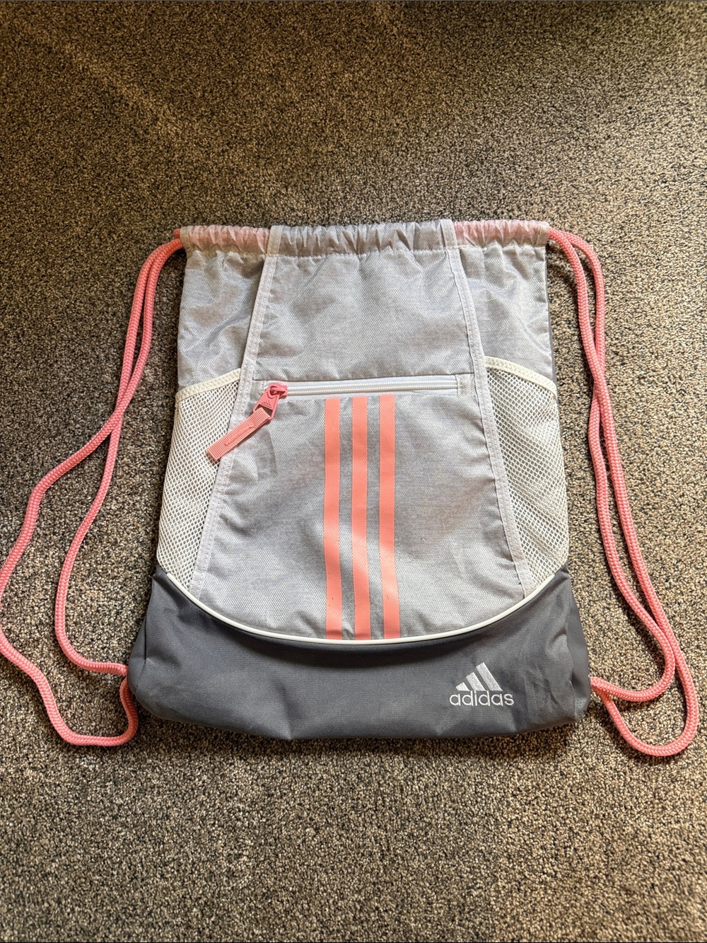 Adidas Drawstring Backpack – Gray & Coral
